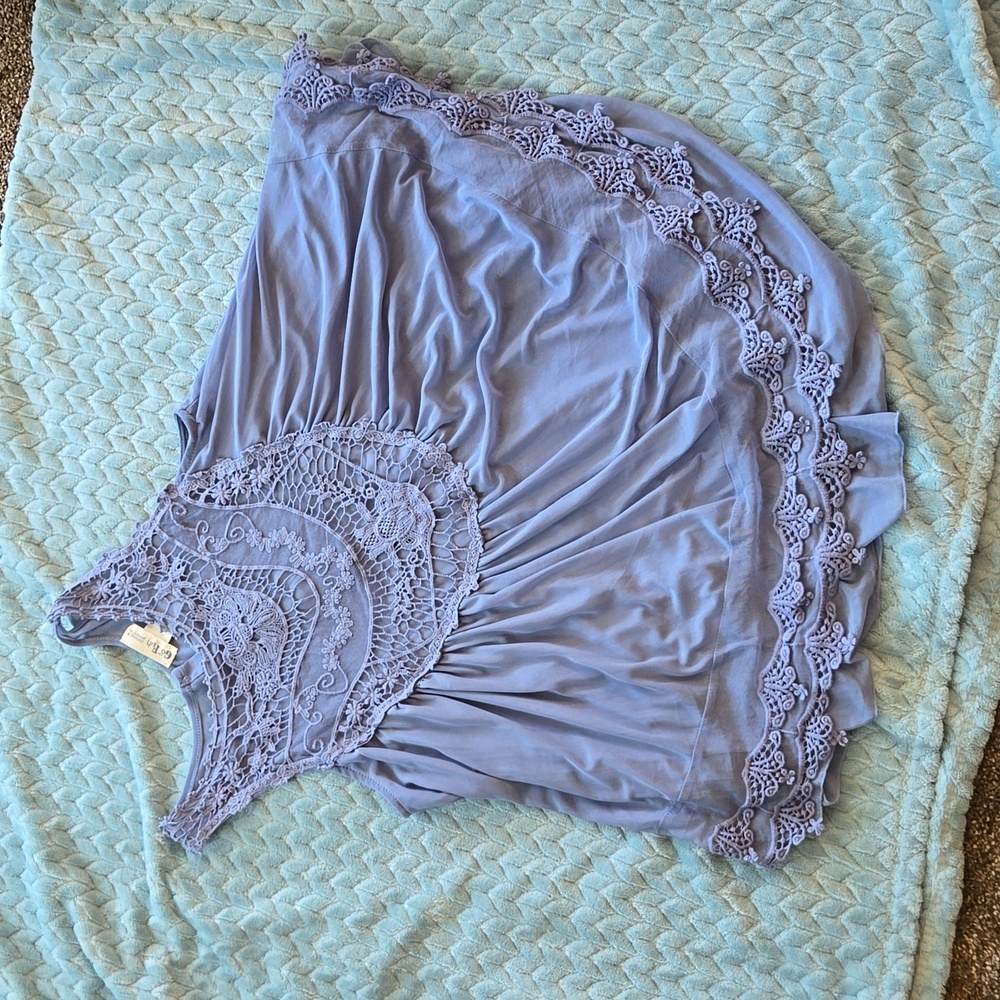 *Last Chance* Light Blue Boho Tank with Lace